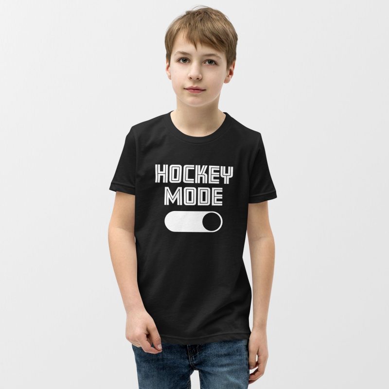 Hockey Mode Youth T-Shirt Black with White Ink
