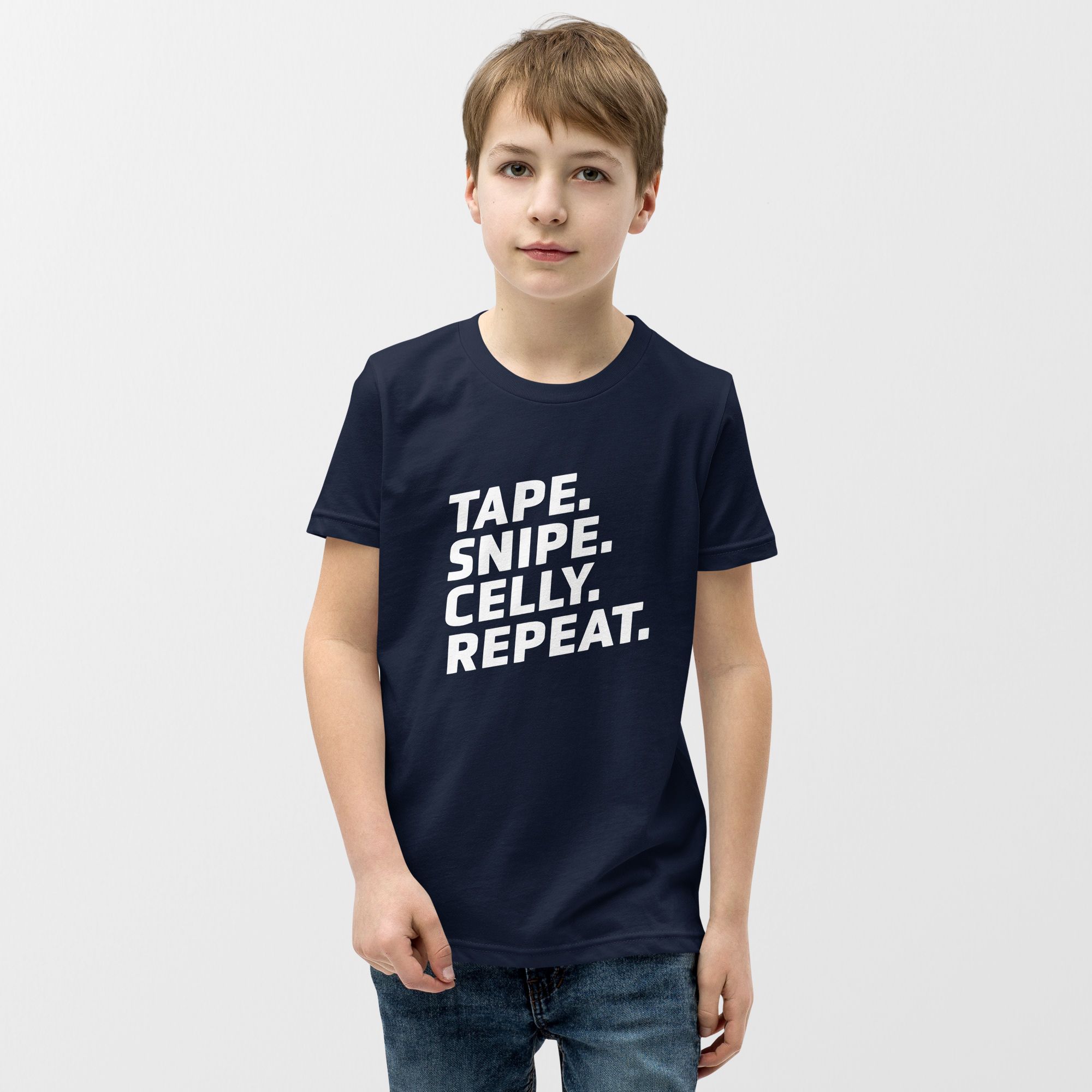 Tape Snipe Celly Repeat - Youth Hockey T-Shirt - Navy