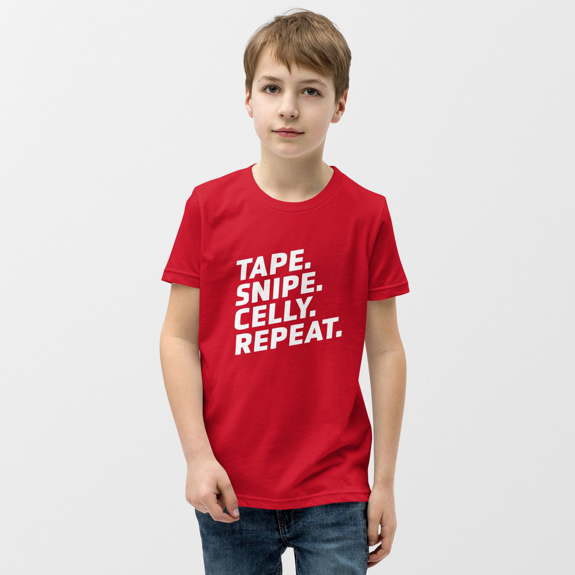 Tape Snipe Celly Repeat - Youth Hockey T-Shirt - Red