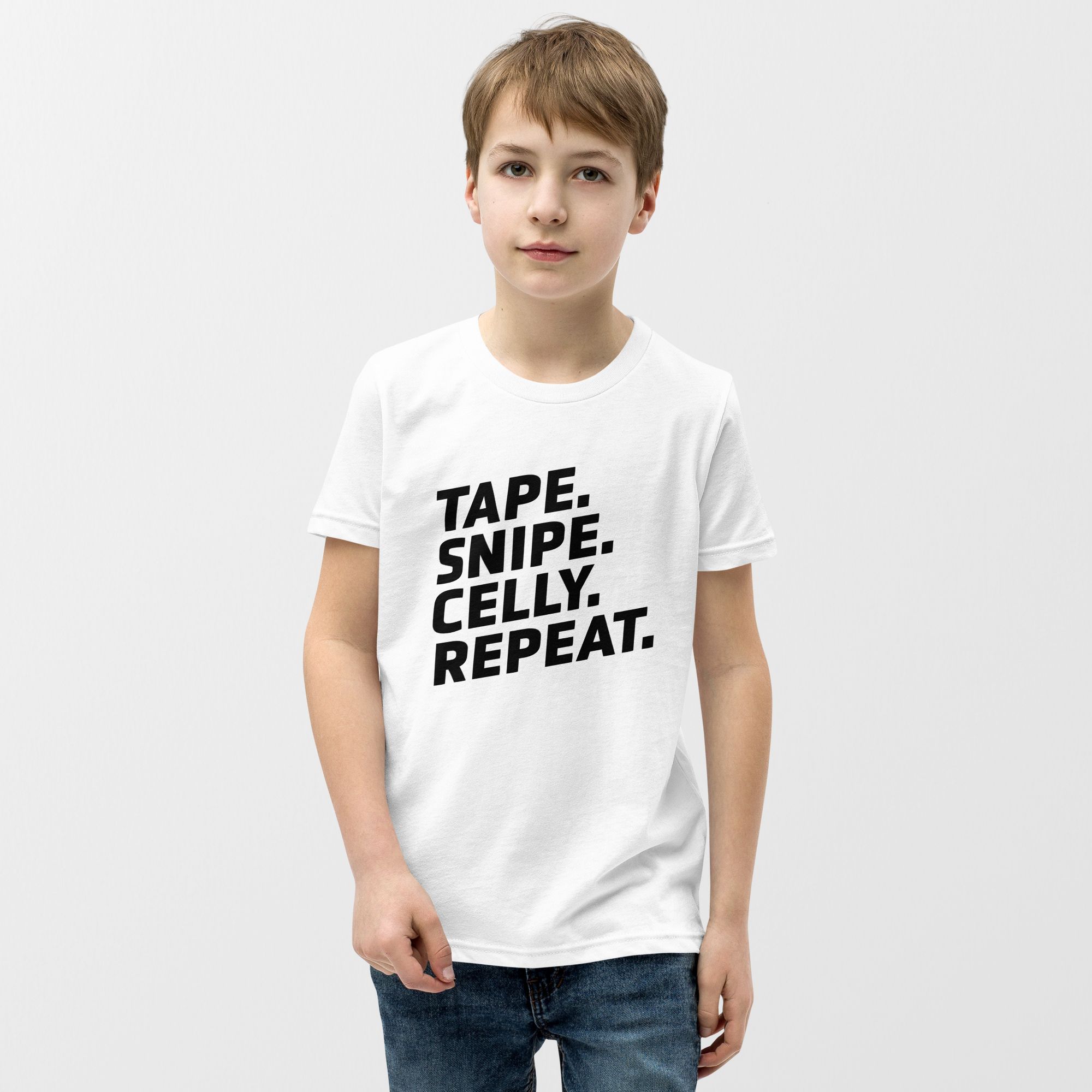 Tape Snipe Celly Repeat - Youth Hockey T-Shirt - White